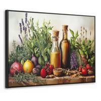 LEINWAND Bilder mit Rahmen - Stilleben - Kräuter - Gewürze - Früchte - Farbenfroh - 70x50 - Grün, Textil (70/50cm) - MuchoWow