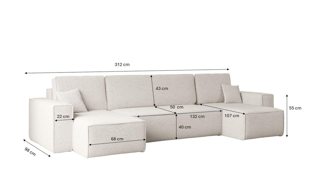 ECKSOFA Mit Schlaffunktion Und Bettkasten U-form BEST stoff Abriamo Ecru - Ecru, Holz (98/312cm) - Kaiser Möbel