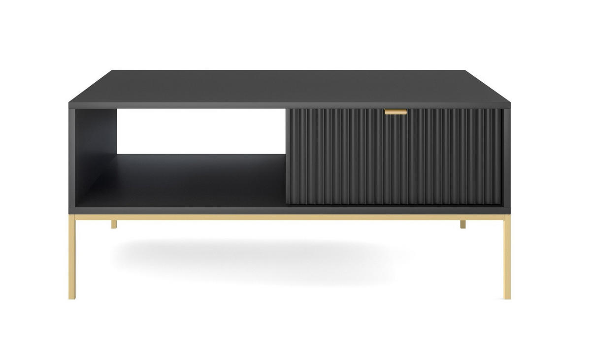 COUCHTISCH 100 cm Galla mit geriffelten Fronten und Schublade, Schwarz + Gold - Goldfarben/Schwarz, Holz (68/104/46cm) - Emporius