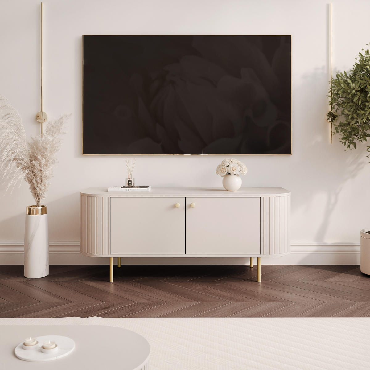 TV-LOWBOARD OVALINE stehend, 123 cm Beige - Beige, Holzwerkstoff/Metall (123/50/42cm) - Idohome