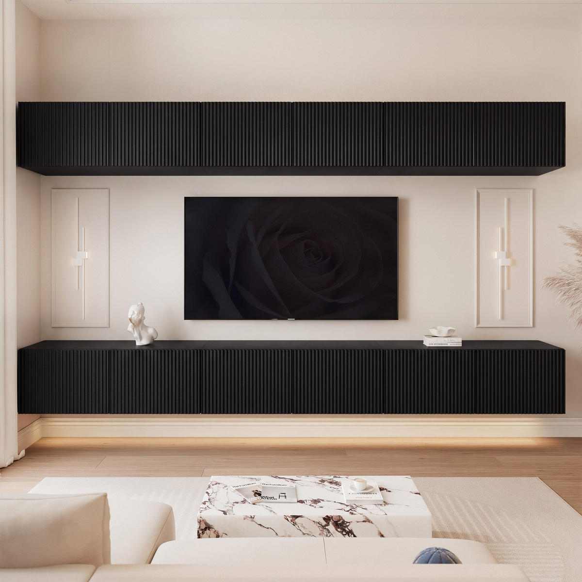 TV-LOWBOARD ANGEL VI mit LED-Beleuchtung, 300 cm Schwarz - Schwarz, Holzwerkstoff (300/36/40cm) - Idohome