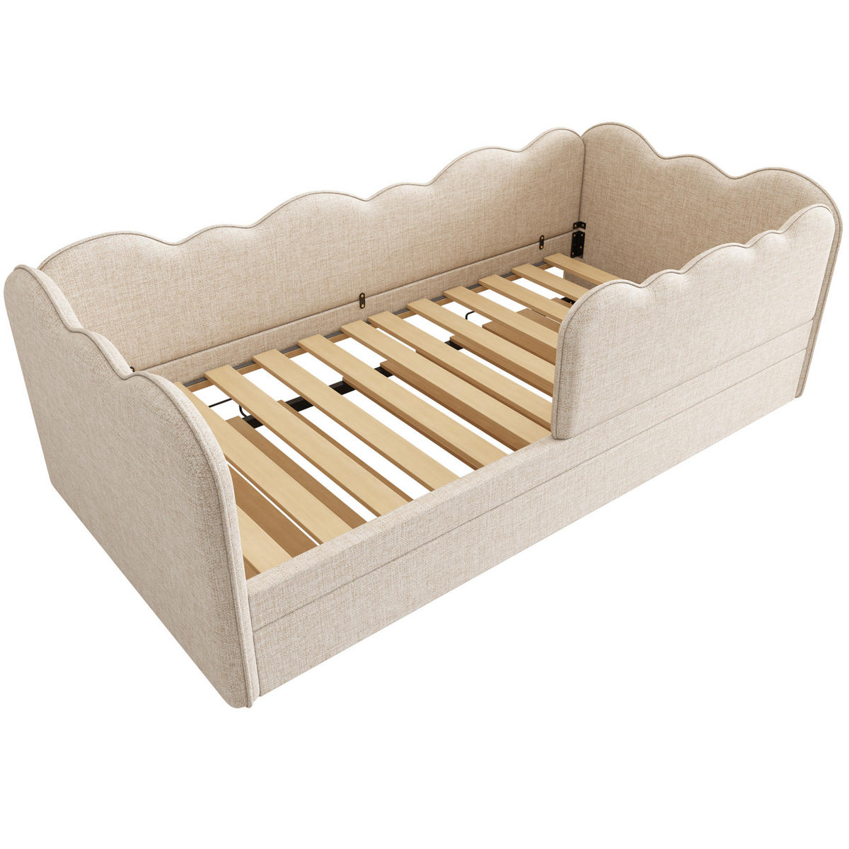 KINDERBETT 90/190 cm mit Ausziehbett und abnehmbarem Seitenteil in Beige - Beige, Textil (90/190cm) - BEAOK