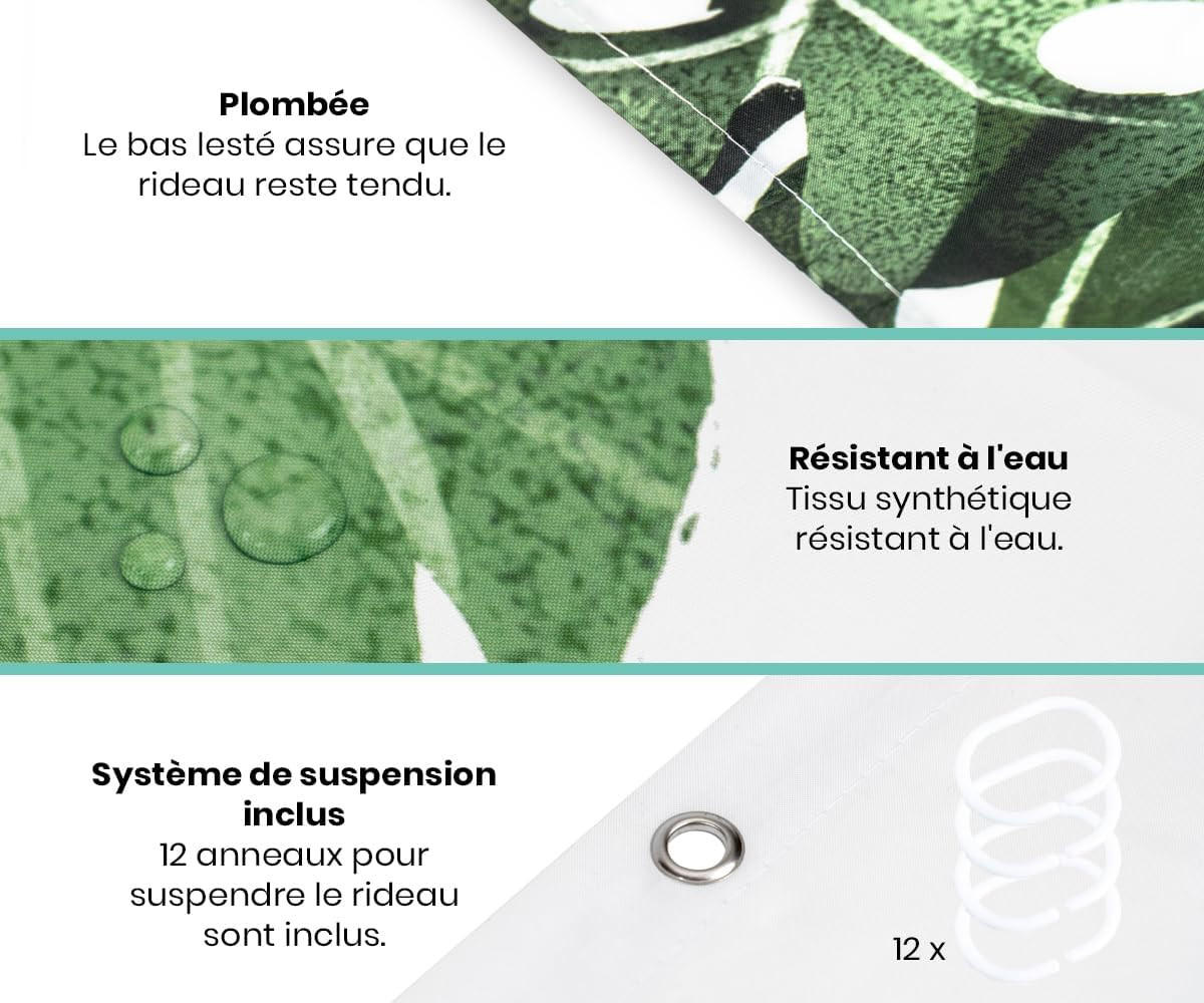 DUSCHVORHANG Polyester schimmelresistent mit Ringen - Grün, Textil (200/180cm) - MCBOSON