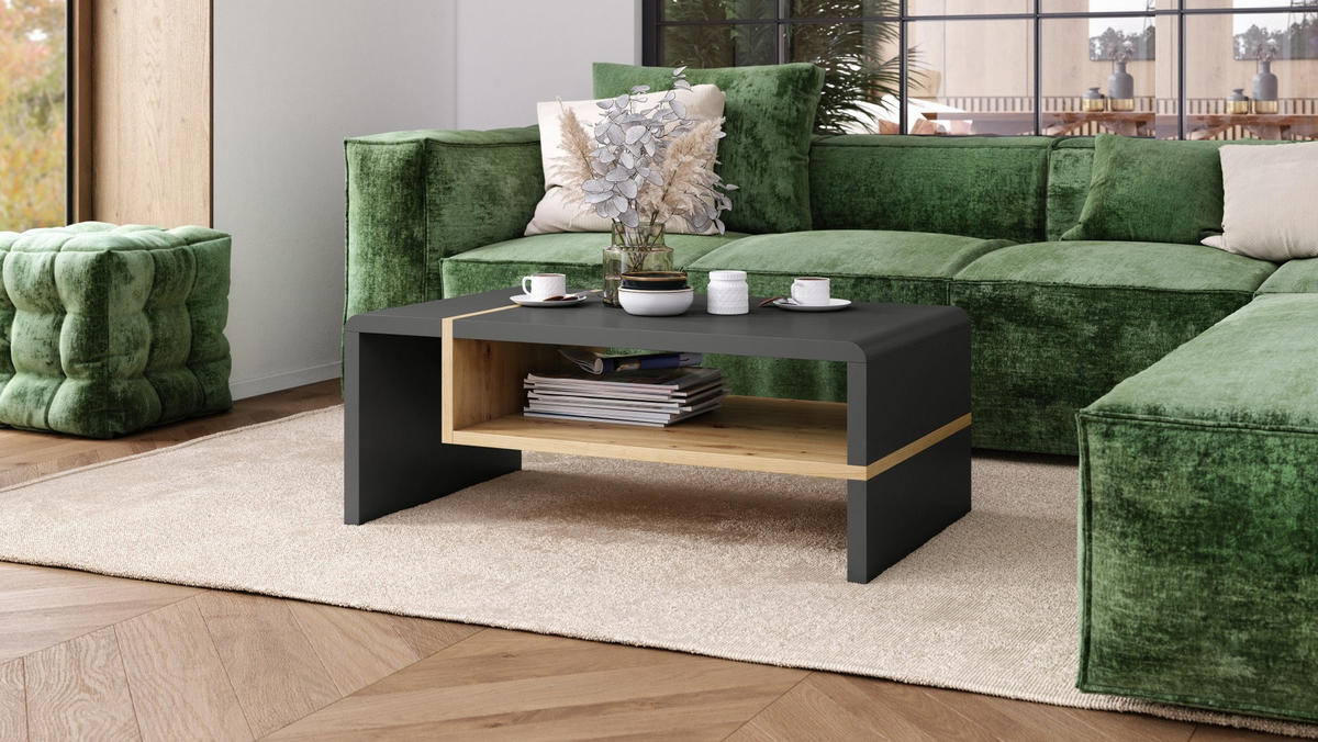 COUCHTISCH rechteckig Anthrazit matt - Eiche Artisan 100/60/40 cm - Anthrazit/Eiche Artisan, Holzwerkstoff (60/100/40cm) - designimpex