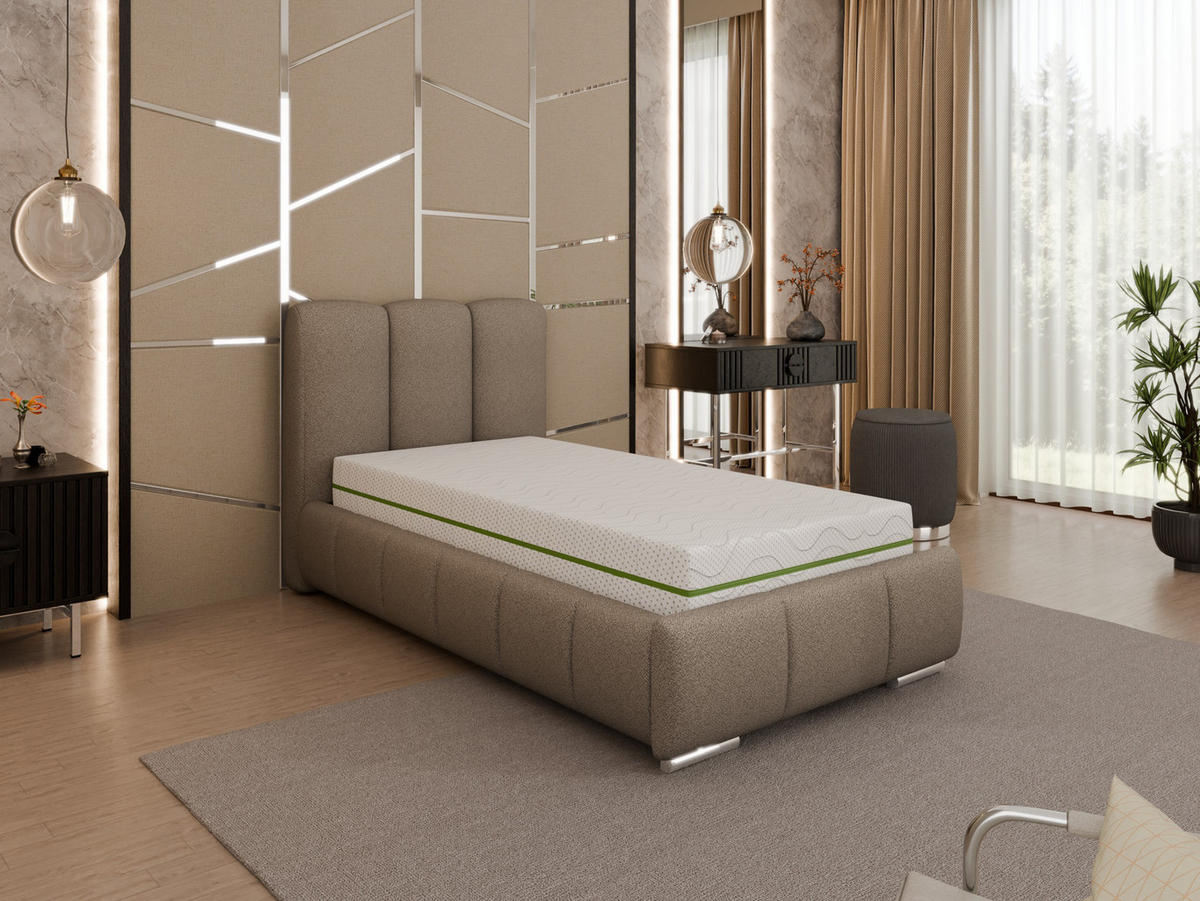 POLSTERBETT Zaira 90x200cm – Elegantes Polsterbett für modernen Wohnstil , ZONIERTE MULTI-TASCHEN-FEDERKERN (24cm), braun - Braun, Holz (90/200cm) - Homesy