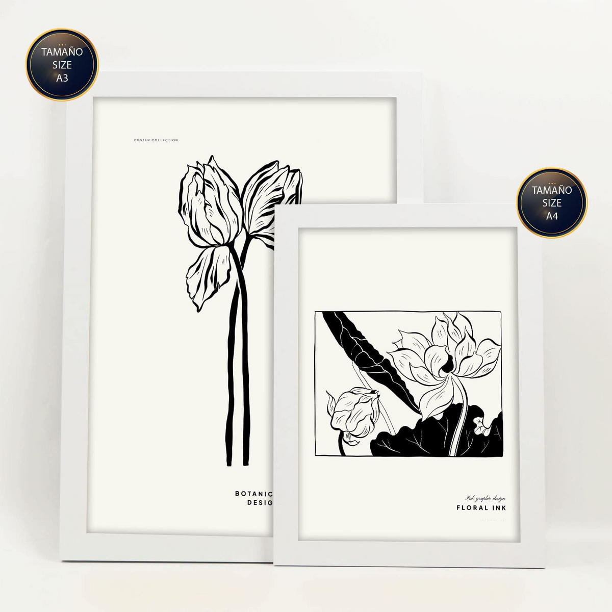 POSTER Set Mit 6 In Schwarzer Tinte Irises A3 & A4 Weißer Rahmen - Weiß, Papier (29/3cm) - Nacnic