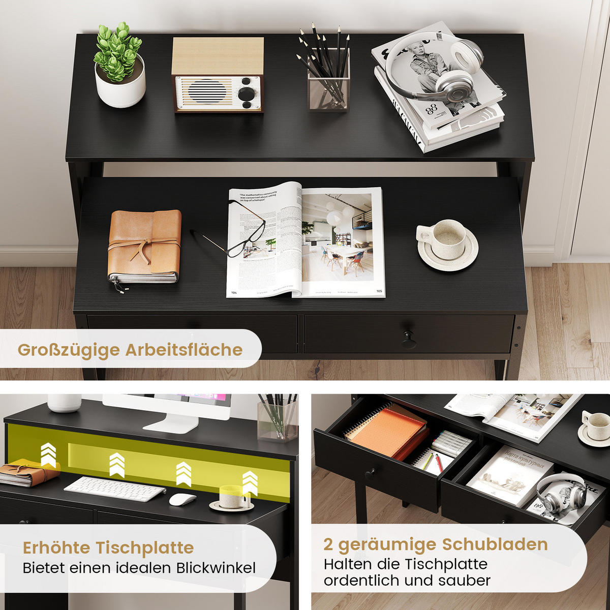 COMPUTERTISCH Schwarz - Schwarz, Holzwerkstoff (63/100/88cm) - COSTWAY