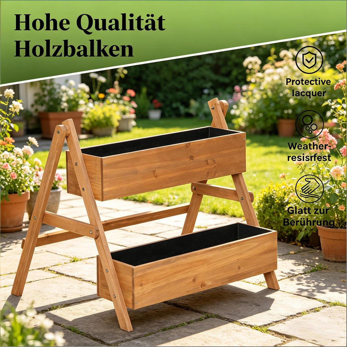 HOCHBEET 80/62/68 cm Braun - Braun, Holz/Metall (62/68/80cm) - Oxeza