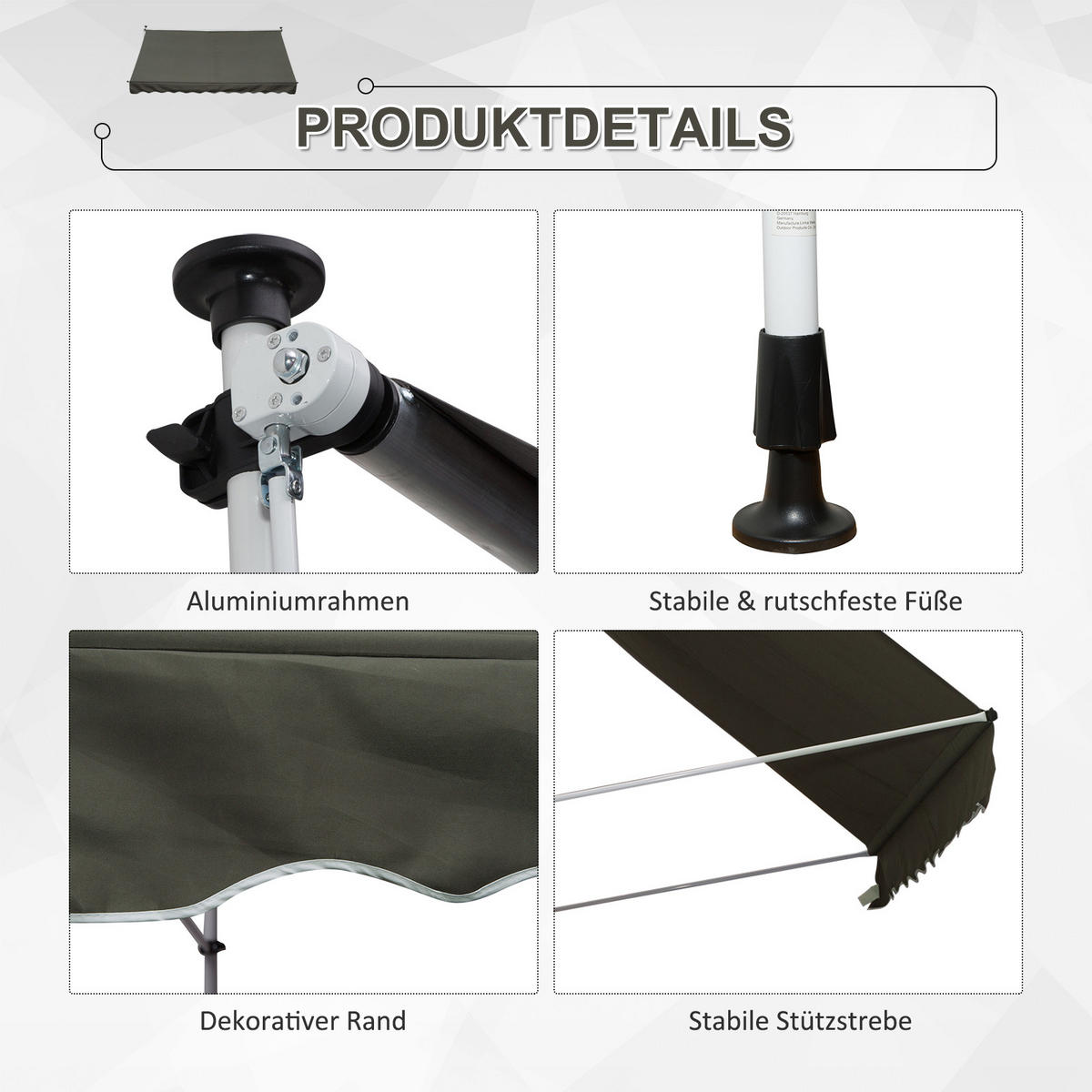 MARKISE, Grün+Weiß, Aluminium, Stahl, Polyester - Grau, Metall (150/280/300cm) - Outsunny