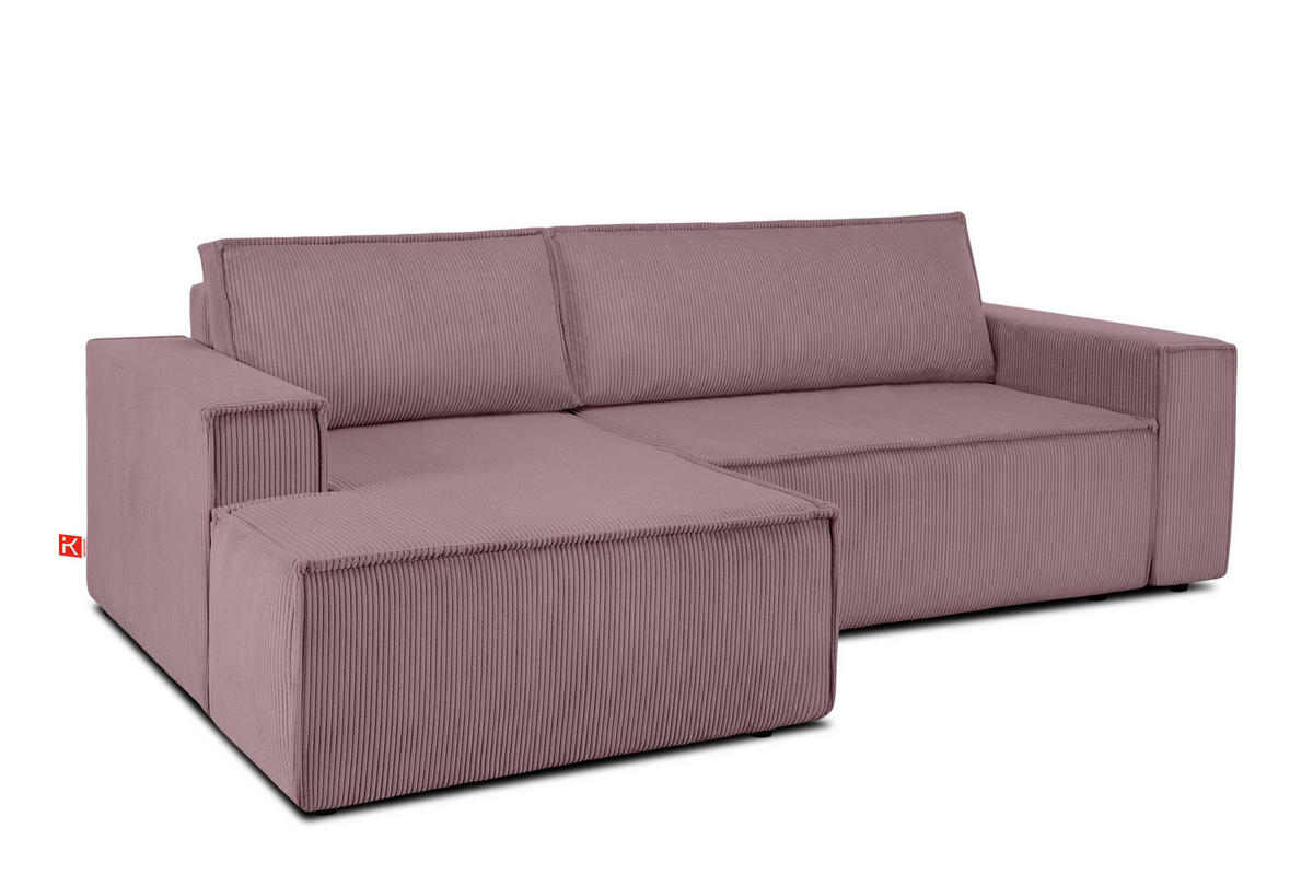 ECKSCHLAFSOFA-LINKS NAPI in Pet Friendly Cord-Stoff, hellviolett - Violett/Schwarz, Textil (262/148cm) - KONSIMO®