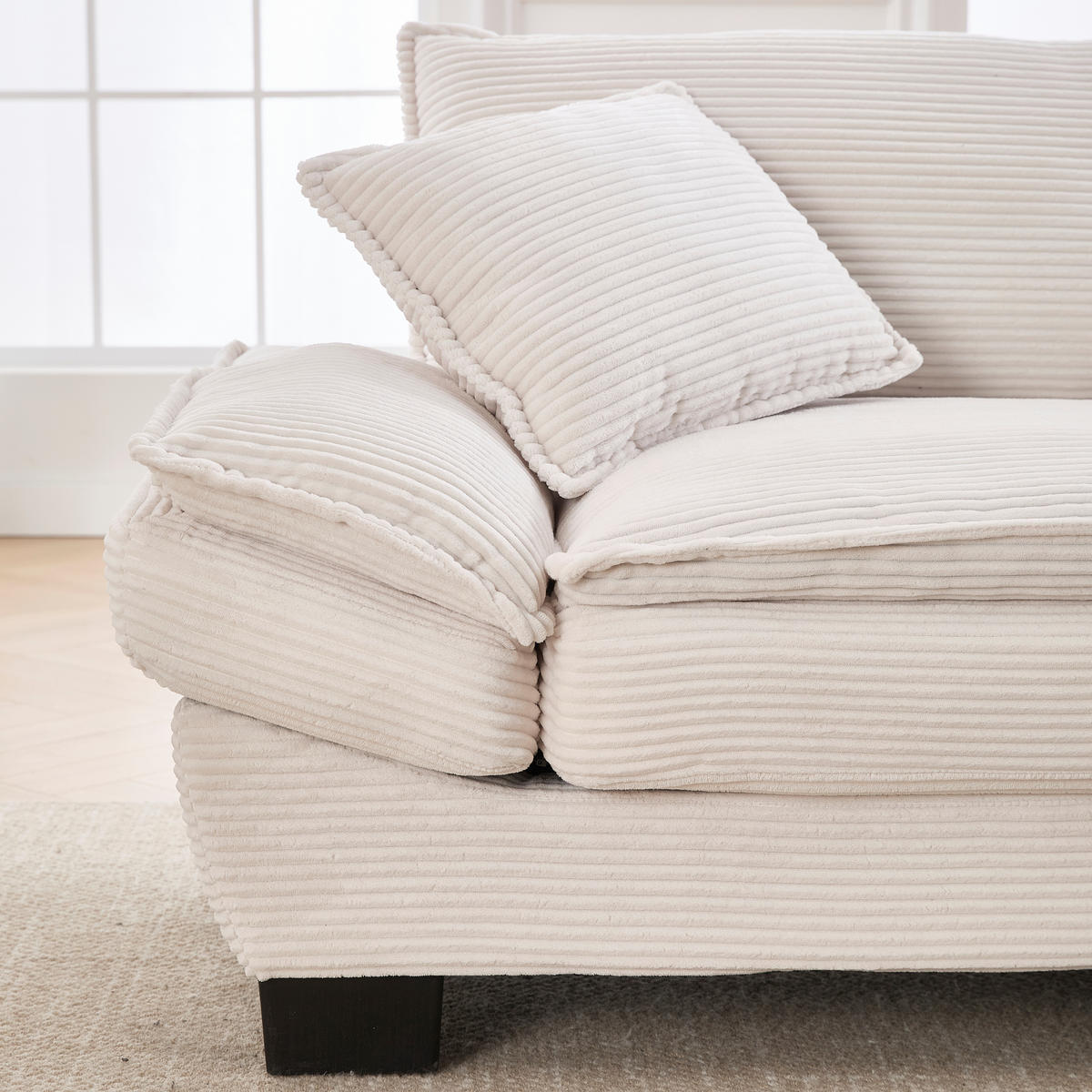 2-SITZER SOFA Cord Beige mit 2 Kissen und Armlehnen - Beige, Holzwerkstoff/Kunststoff (224/81/81cm) - WISHDOR