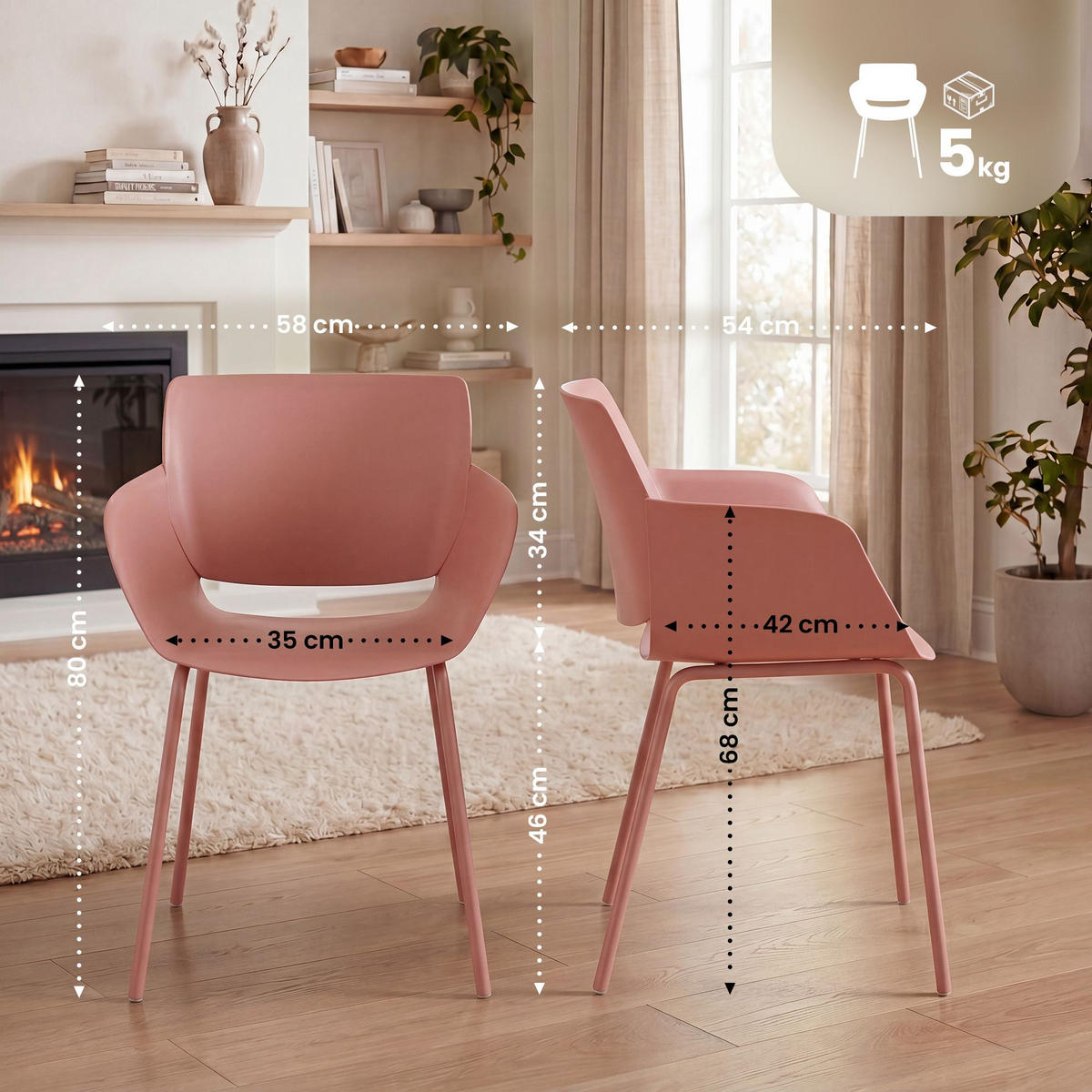 STUHL Kunststoff Pink - Pink, Kunststoff/Metall (58/80/54cm) - CLP