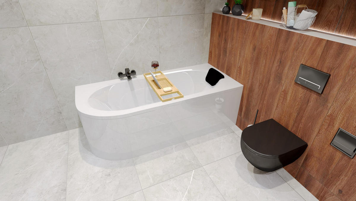BADEWANNE Eckwanne AVITA 160/75 Rechts + Schürze + Ablage + Kopfstütze Ablauf Füße - Weiß, Kunststoff (75/55.5/160cm) - bad land