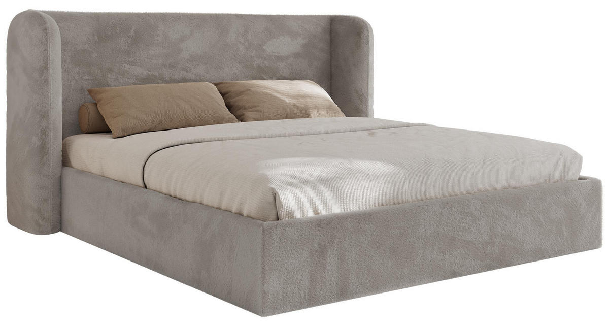 POLSTERBETT EMORA CLASSIC 140/200 - Hellgrau Plüsch - Multipocket-Matratze - Hellgrau, Textil (140/200cm) - MKS