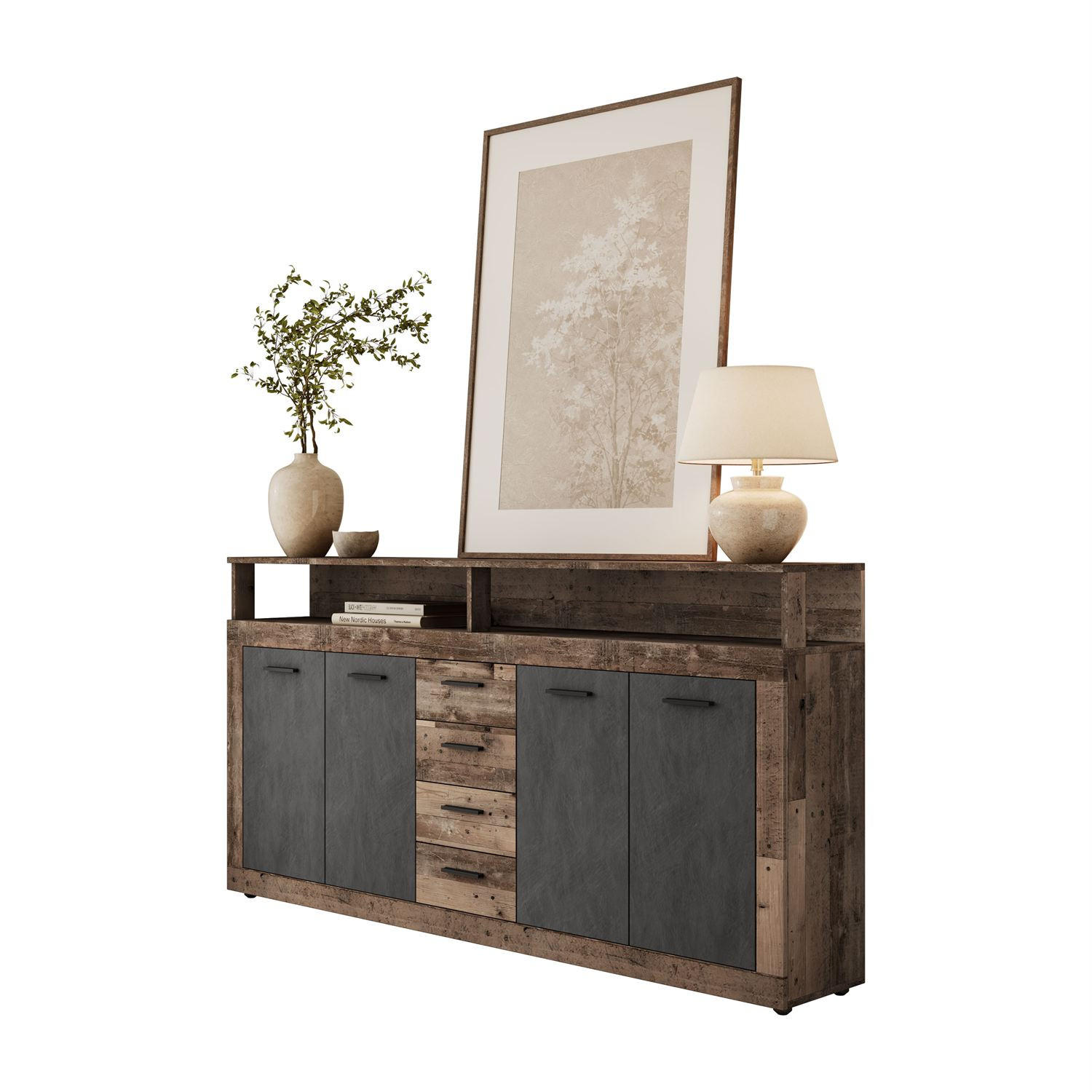 KOMMODE ROMANO mit Schubladen - Taupe/Dunkelbraun, Holzwerkstoff (190/96/32cm) - Lookway