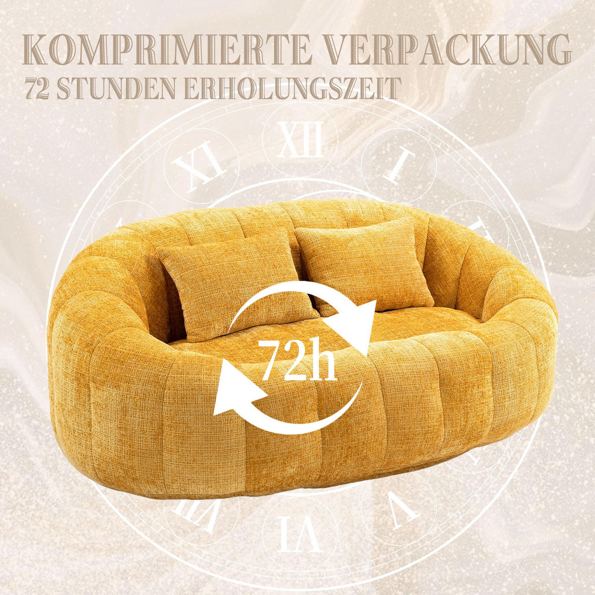 SITZSACK Chenille, Sofa mit 2 Kopfkissen,XXL Lounge-Sofa,Gelb - Gelb, Textil (145/63/95cm) - LVHOM