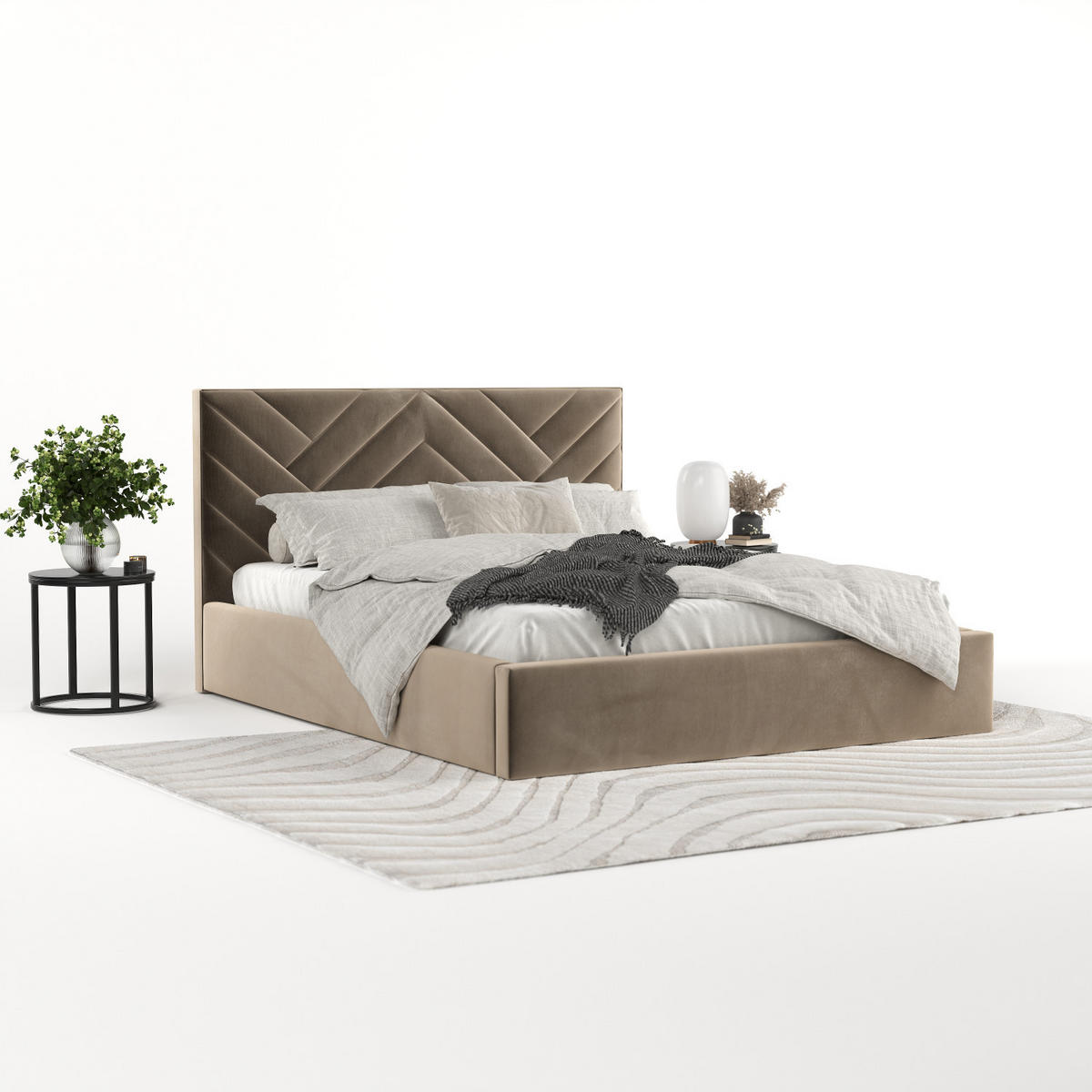 POLSTERBETT Arco 160/200 cm Taupe im Paros Stoff - Taupe/Schwarz, Holz/Holzwerkstoff (160/200cm) - AltaBeds