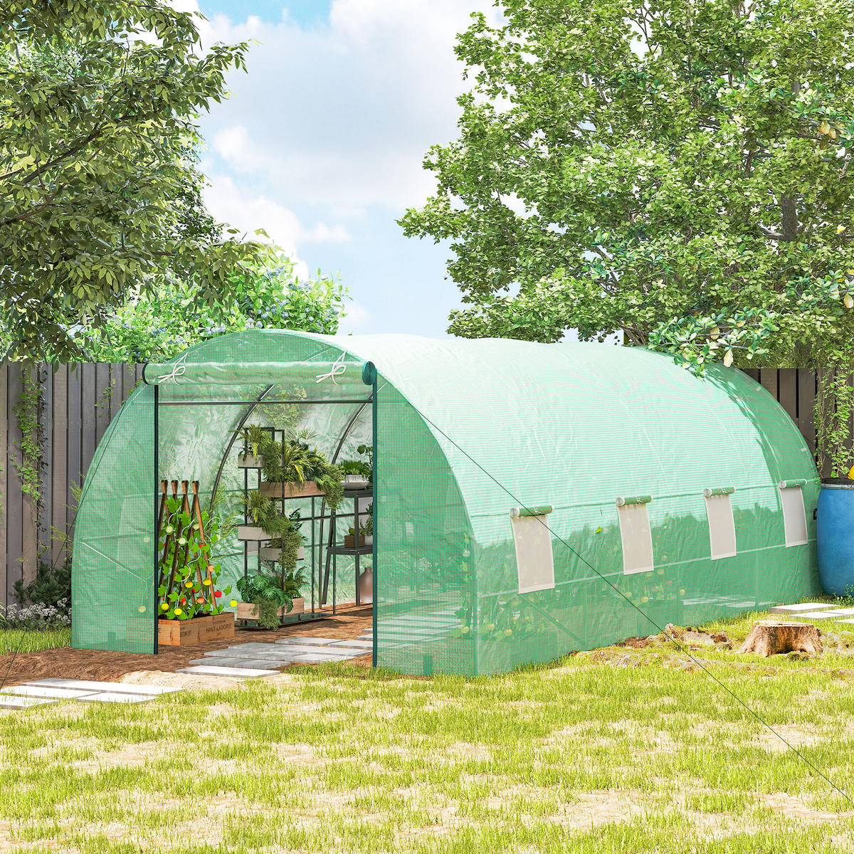 FOLIENGEWÄCHSHAUS Gewächshaus Treibhaus Tomatenhaus mit Fenster Gitterfolie - Grün, Kunststoff (300/200/595cm) - Outsunny