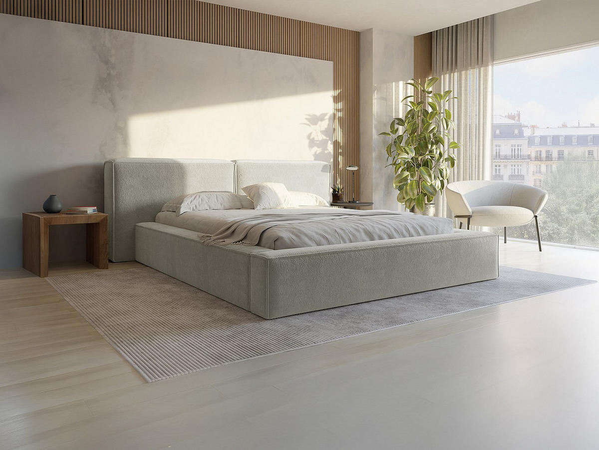BETT mit Bettkasten - 2 Personen - stoff - beige Timano - Weiß, Textil (140/190cm) - Vente-Unique