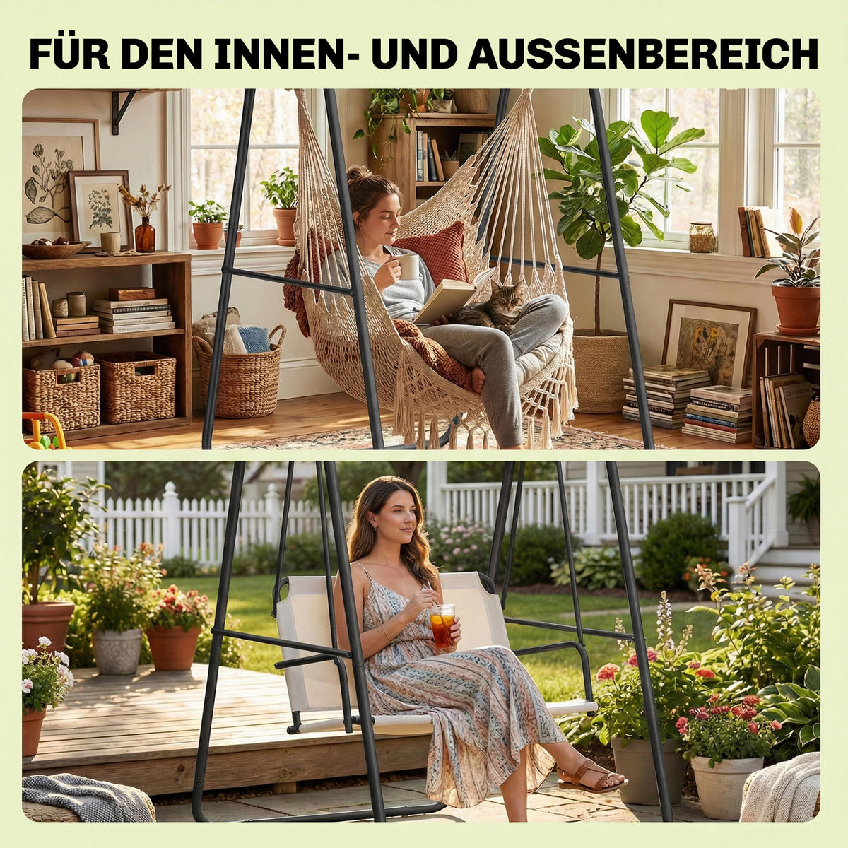 HÄNGESESSELGESTELL Stahl Schwarz - Schwarz, Metall (132/104/183cm) - Outsunny