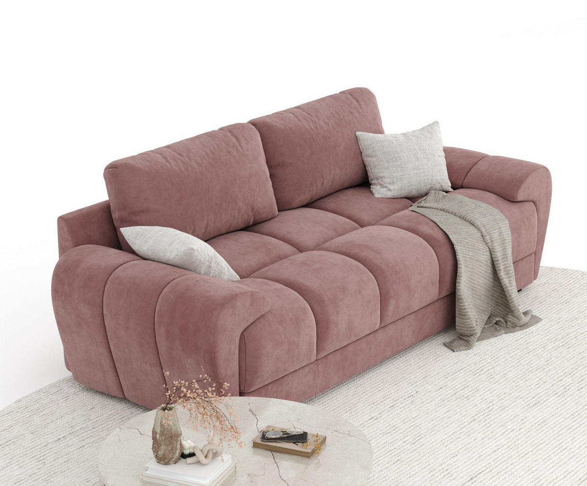 3-SITZER SOFA Peebles Rosa Samtstoff - Pink/Schwarz, Holz/Holzwerkstoff (244/90/101cm) - Maison de Reve
