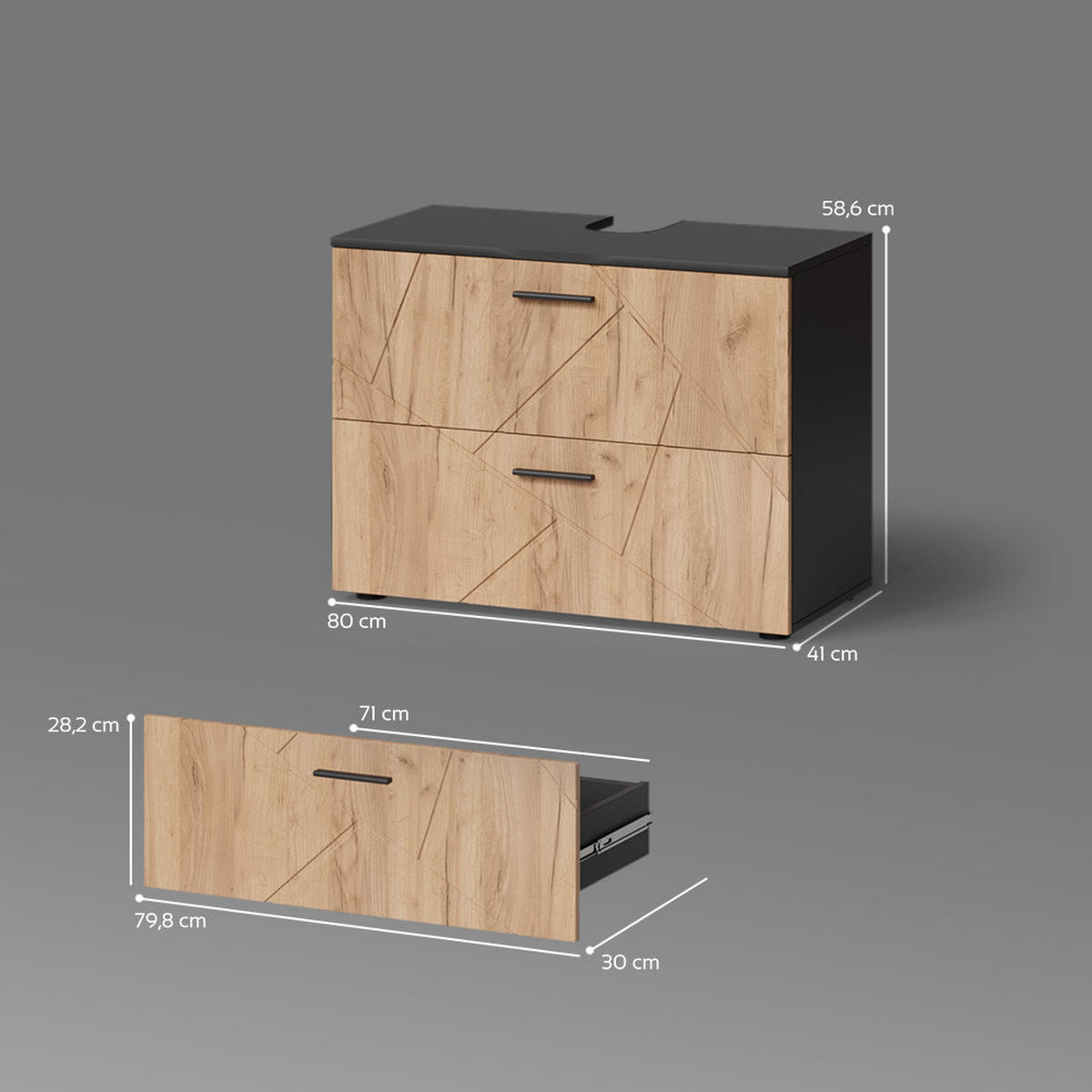 WASCHBECKENUNTERSCHRANK Ronco Goldkraft Eiche/Anthrazit 80 x 58.6 cm - Anthrazit/Eiche Wotan, Holzwerkstoff (80/58.6/41cm) - Livinity®