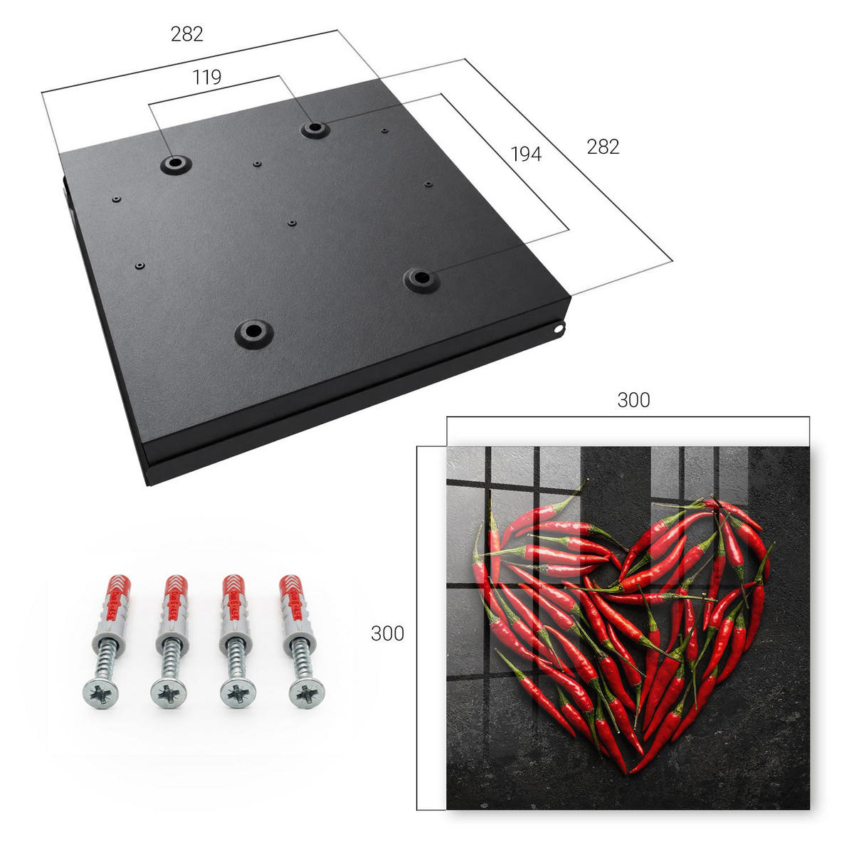 SCHLÜSSELBOX Schwarz 30x30 cm- Türöffnung nach rechts - Pfefferherz - Rot, Metall (30/30/5cm) - TULUP