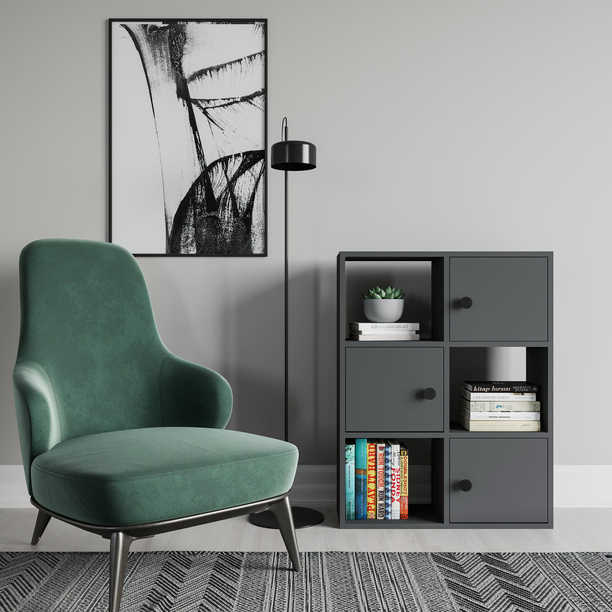 BÜCHERREGAL Tilton Eiche Anthrazit - Grau, Holzwerkstoff (25/93/72cm) - Decorotika