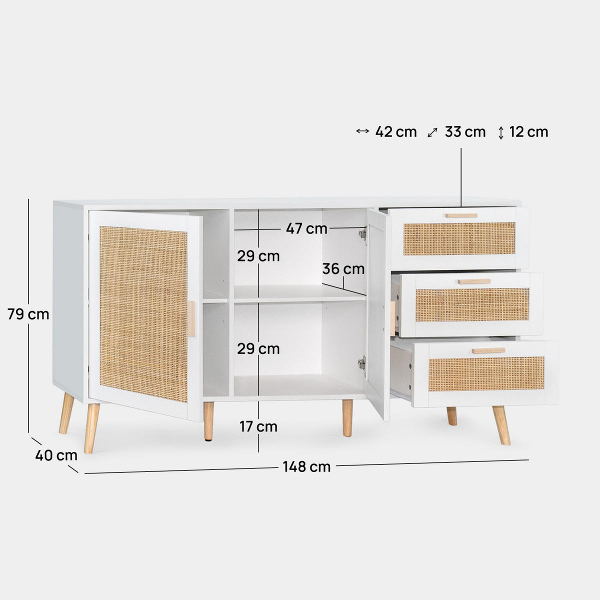 ANRICHTE NIEDRIGE Tahiti Weiß 148 cm x 79 cm - Weiß, Holzwerkstoff (148/79/40cm) - Klast Home