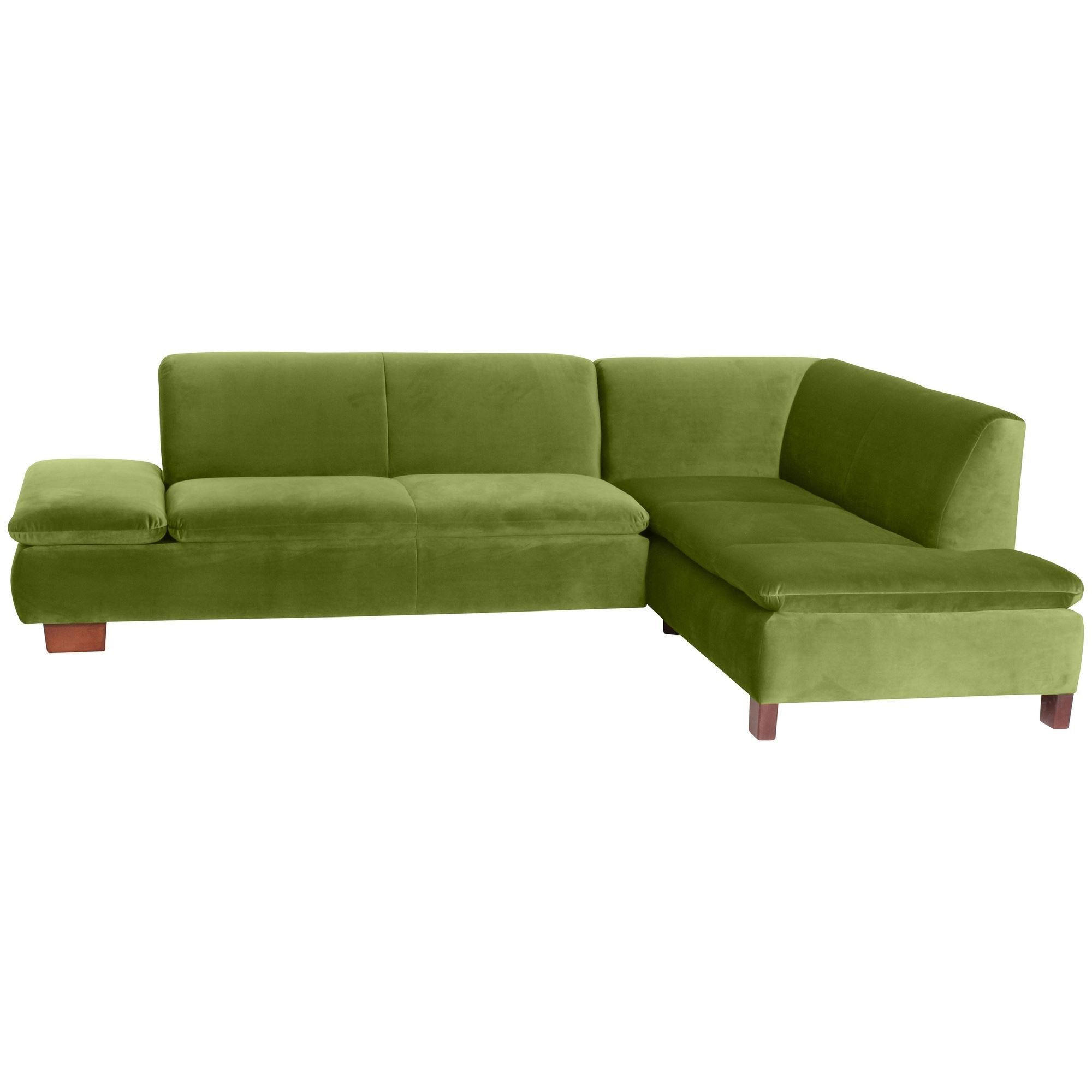 ECKSOFA mit Ottomane rechts Kaye Bezug Samtvelours Buche nussbaum dunkel / oliv - Grün, Kunststoff (270/190cm) - 58aufmkessel