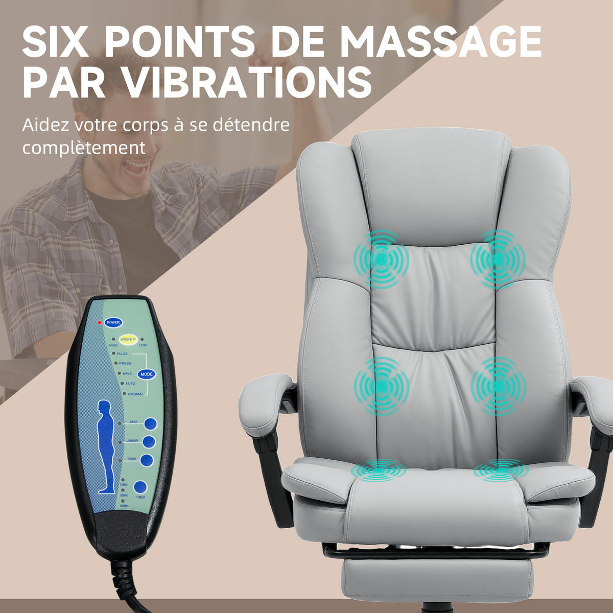 CHEFSESSEL DE-11785 mit Massagefunktion & neigbarer Rückenlehne Grau - Grau, Metall (68.5/121/68.5cm) - ComfortXL
