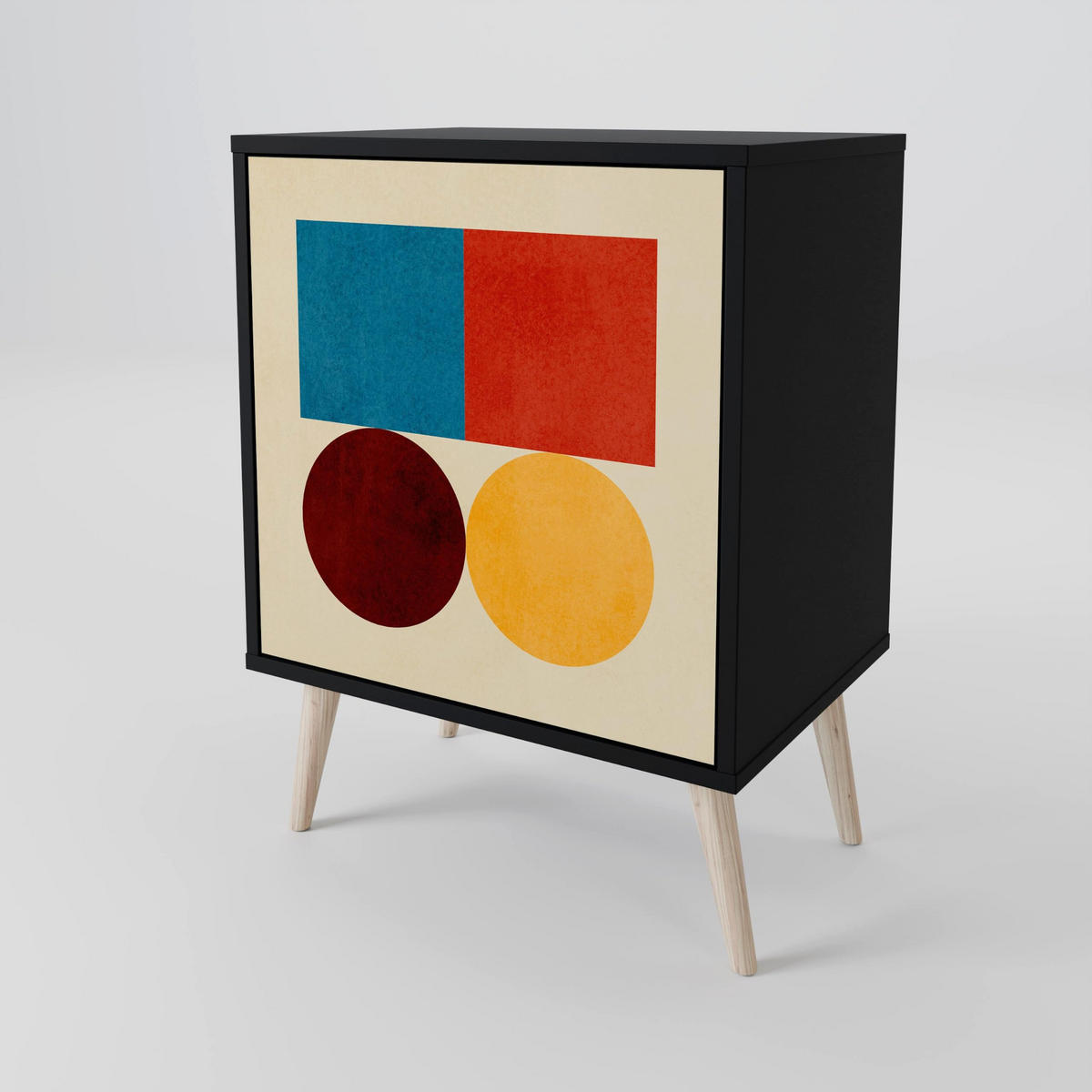 SIDEBOARD GEOMETRIC PUZZLE, Schwarz, 57,5x42x72,5 cm, Schwarze Metallfüße - Multicolor/Schwarz, Holzwerkstoff/Metall (57.5/72.5/42cm) - SpaceRebels