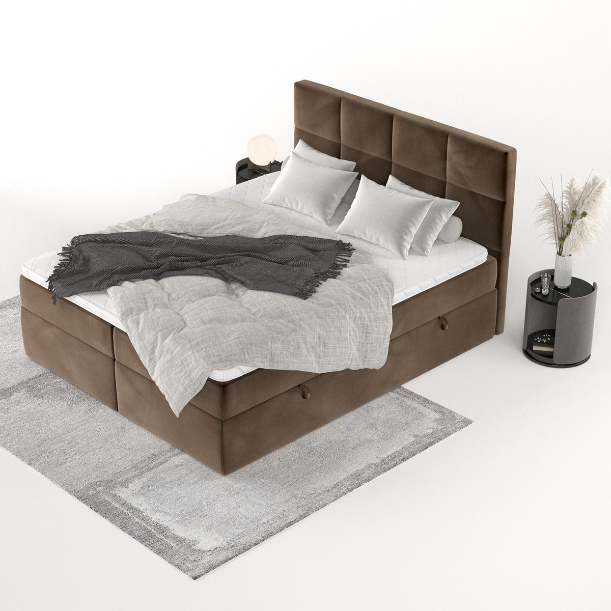 BOXBETT Oris 140/200 cm Braun im Kronos Stoff - Schwarz/Braun, Holz/Holzwerkstoff (140/200cm) - AltaBeds