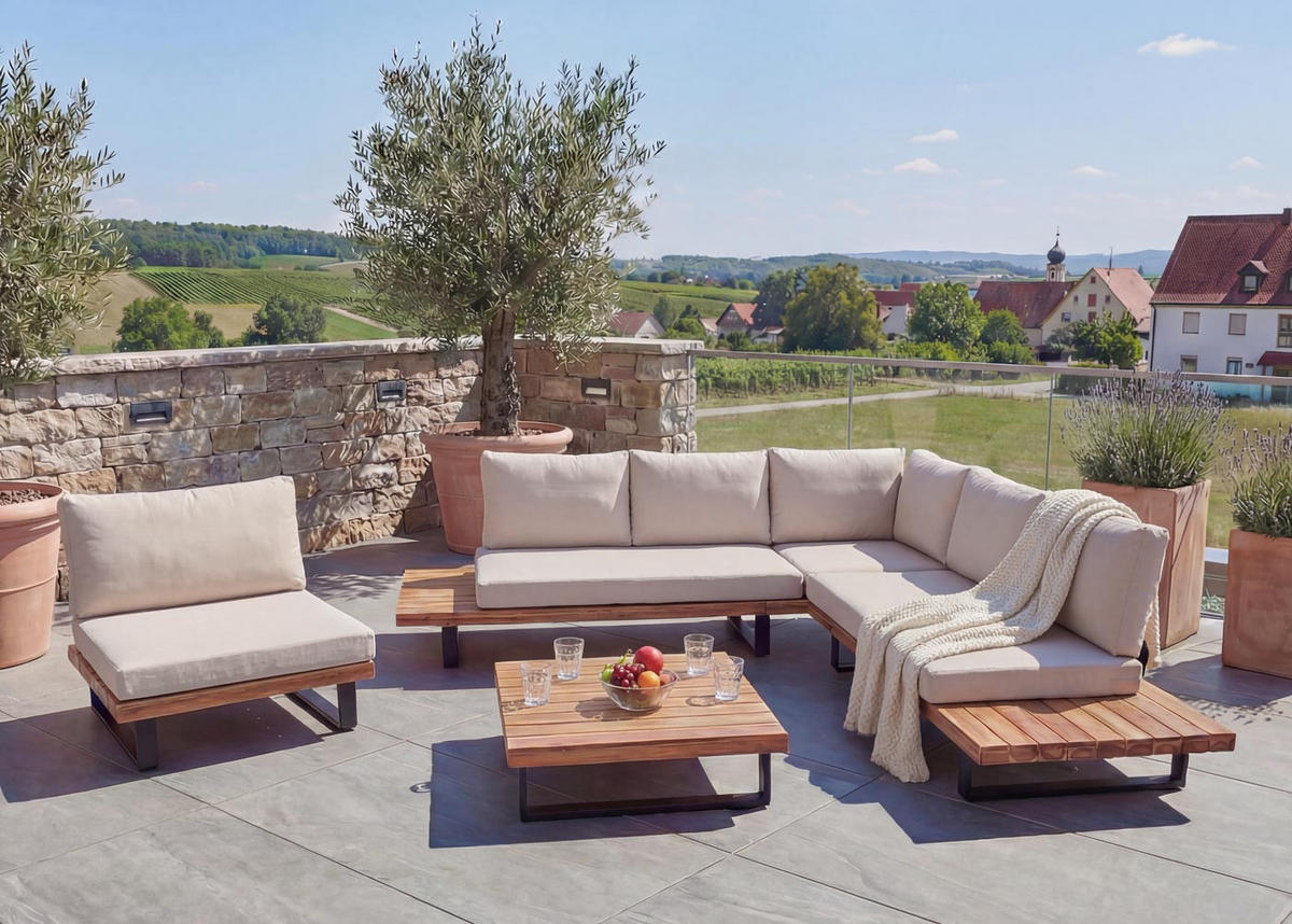 GARTEN-GARNITUR Schwarz, Braun, Beige - Beige/Schwarz, Holz - MCW