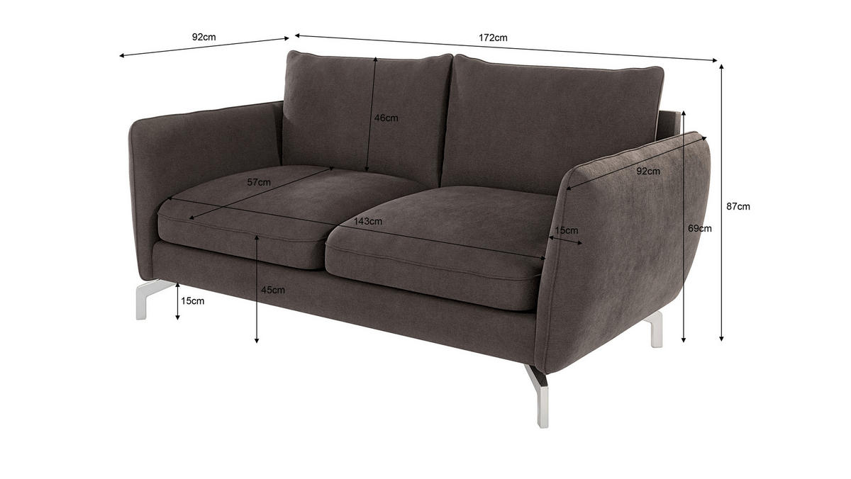 2-SITZER-SOFA Elou Braun - Khaki Microfaser - Chromfarben/Dunkelbraun, Holz/Textil (172/87/92cm) - S-Style Möbel