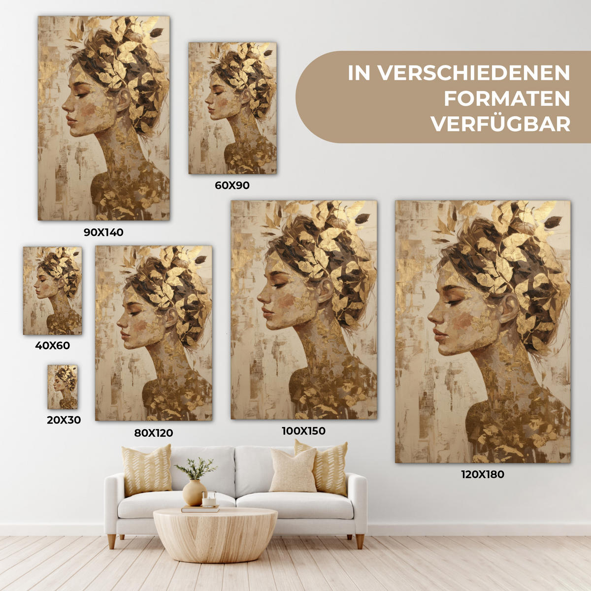 LEINWANDBILD Frau - Gold - Abstrakt - Textur Deko Groß 90x140 cm - Goldfarben, Textil (90/140cm) - MuchoWow