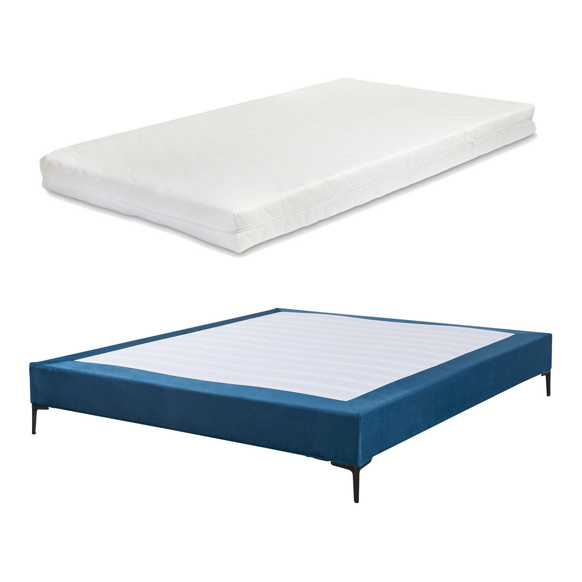 POLSTERBETT Lilla mit Matratze - Blau, Holzwerkstoff/Textil (140/200cm) - [en.casa]