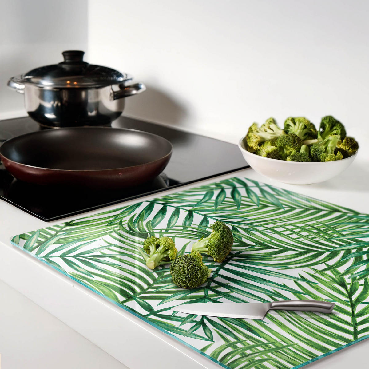 GLASPLATTE 60x52 cm Palmblätter - Grün, Glas (60/0.4/52cm) - TULUP