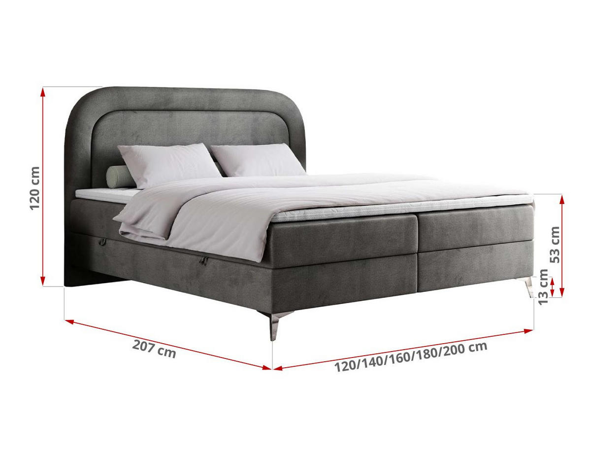 BOXBETT EIRA 120/200 Dunkelgrau Velvet - H3 - Dunkelgrau/Silberfarben, Holz/Textil (120/200cm) - MKS