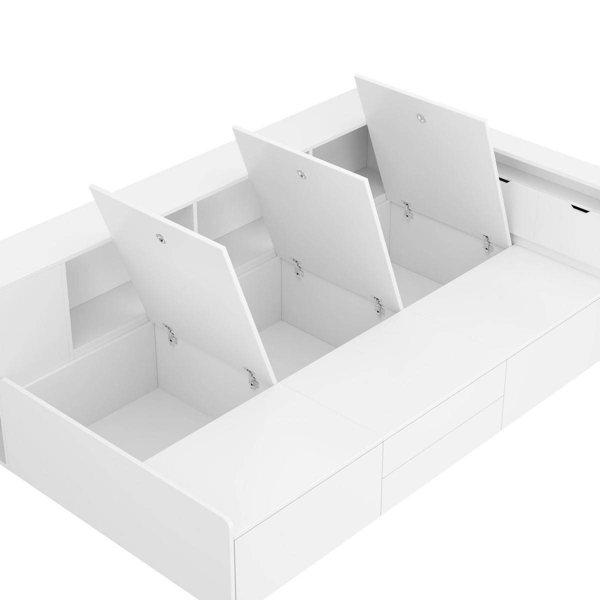 KINDERBETT 90/200 cm Weiß Multifunktionales Kinderbett mit Stauräumen - Weiß, Holzwerkstoff (90/200cm) - OKWISH