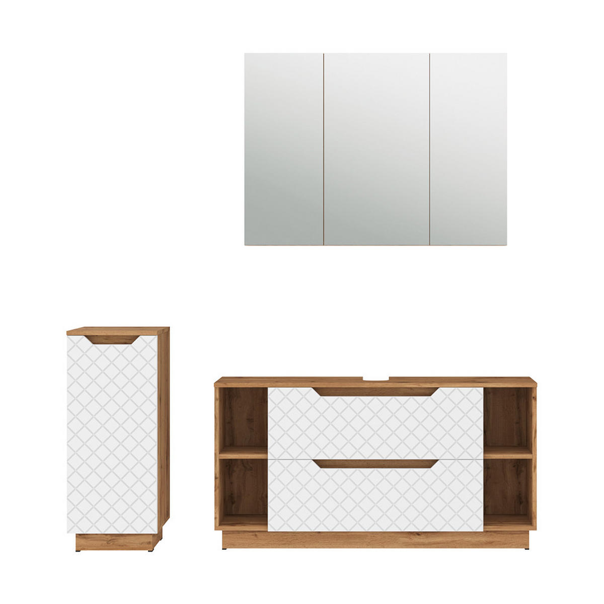 BADMÖBEL-SET Lotta Eiche/Weiß mit Kachelstruktur 3 Teile - Eichefarben/Weiß, Holzwerkstoff (119.2/62.5/35cm) - Vicco