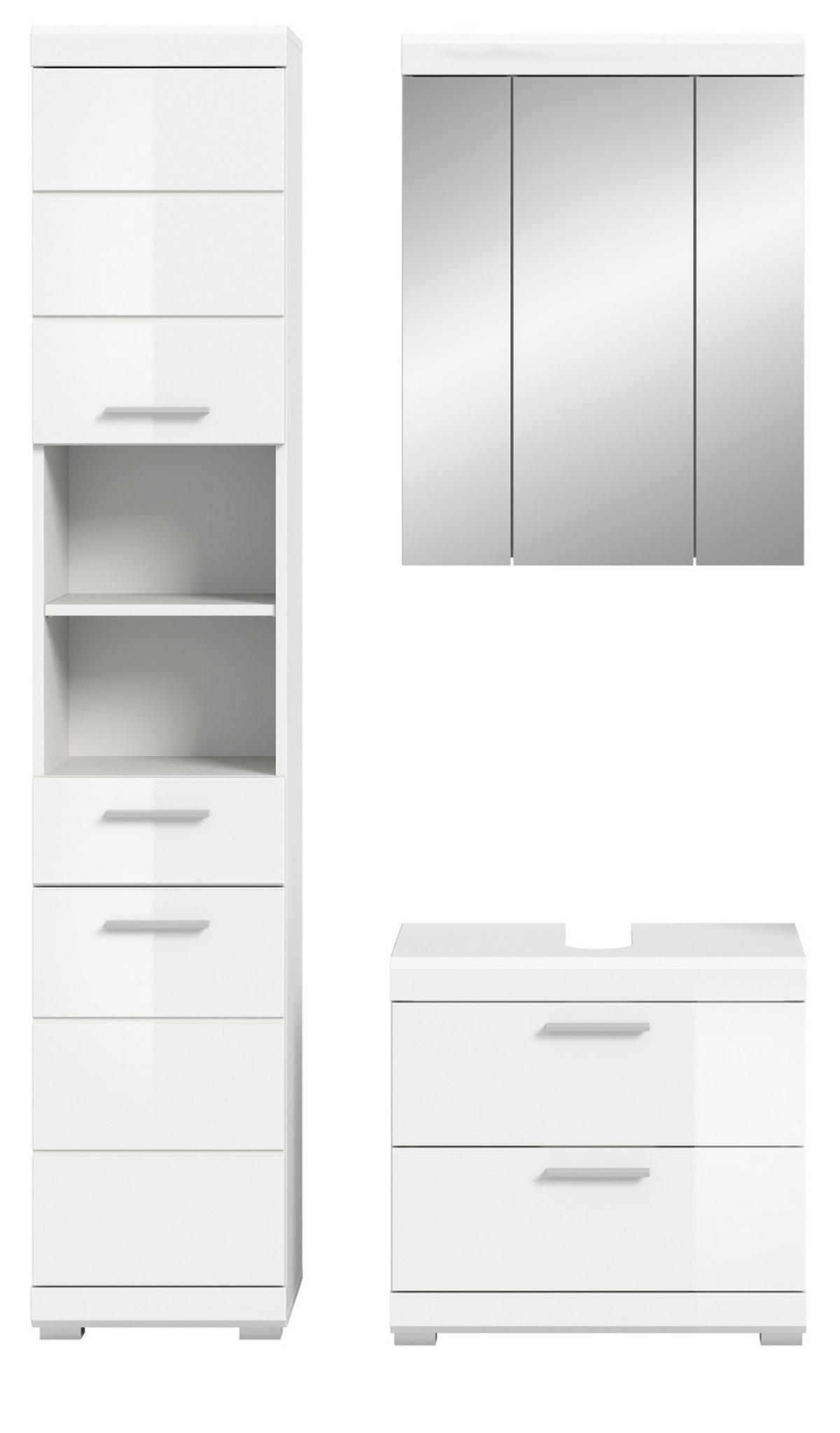 BADMÖBEL-SET weiß Hochglanz 3-teilig 112 cm, Komplettset mit viel Stauraum - Weiß Hochglanz, Glas/Holzwerkstoff (112/191/37cm) - Inn.Furn