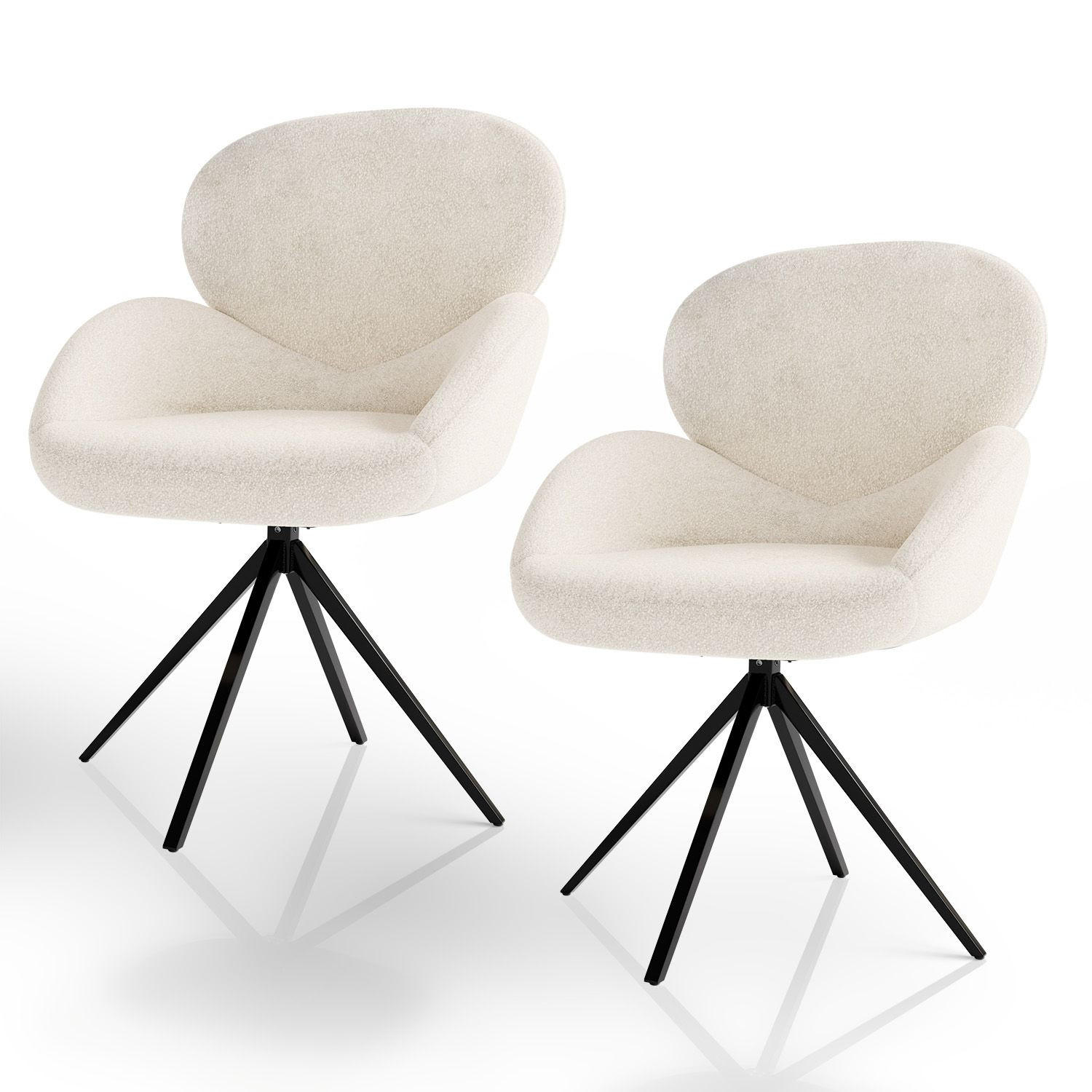 DREHSTUHL Albano Bouclé Creme (2er-Set) - Creme, Textil (59/90/65cm) - Juskys