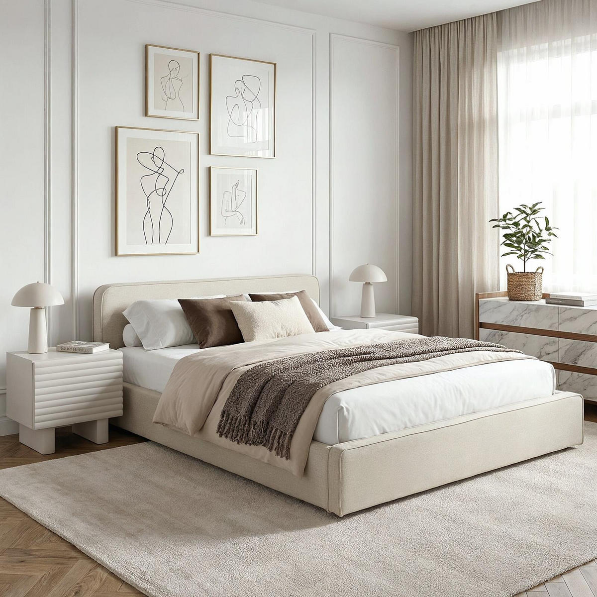 POLSTERBETT MARINI 140x200 cm cremeweiß - Creme, Textil (140/200cm) - IDIMEX