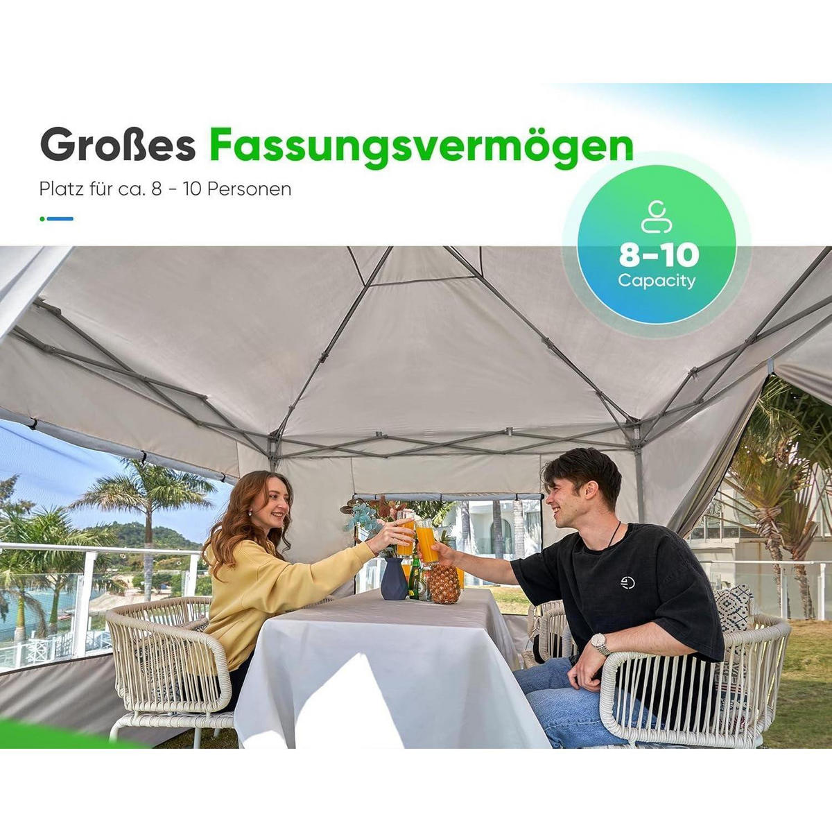 FALTPAVILLON 300 x 300 cm wasserdicht mit Seitenwänden UV-Schutz 50+ Stahlrahmen Weiß - Weiß, Textil (300/265/300cm)