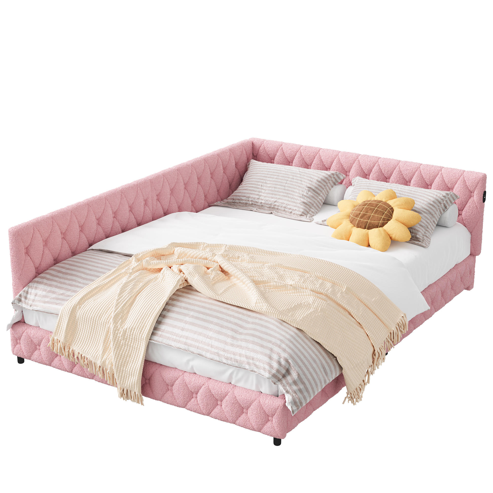 TAGESBETT Polsterbett 140x200 cm, Rosa, LED-Beleuchtung und USB-Anschluss - Rosa, Textil/Metall (140/200cm)