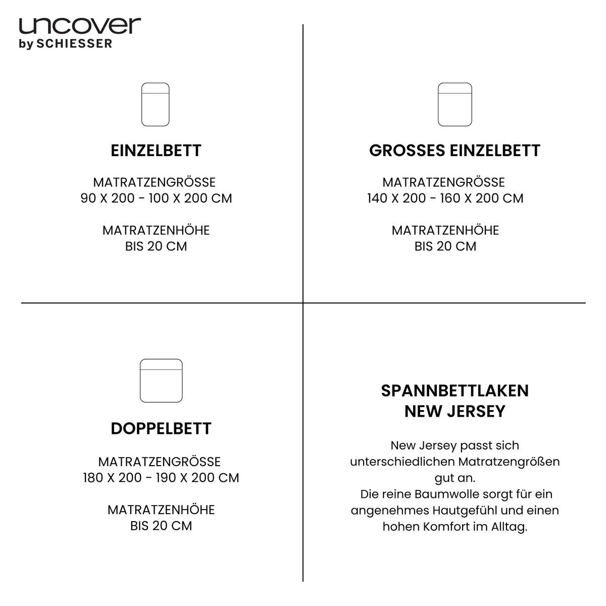 SPANNBETTLAKEN New Jersey - 100% Baumwolle - 100x200 cm - Hellgrau - Hellgrau, Textil (100/200cm) - Uncover by Schiesser