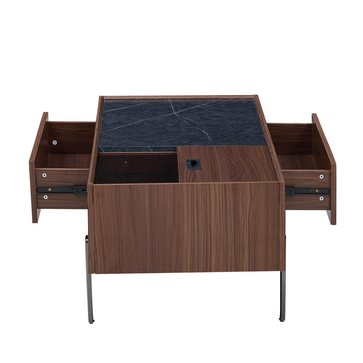 COUCHTISCH in Braun Wohnzimmertisch mit Schubladen , Glasplatte , Metallbeine und viel Stauraum , B105/T50/H41.5cm - Braun, Glas/Holzwerkstoff (50/105/41.5cm) - STILVORA