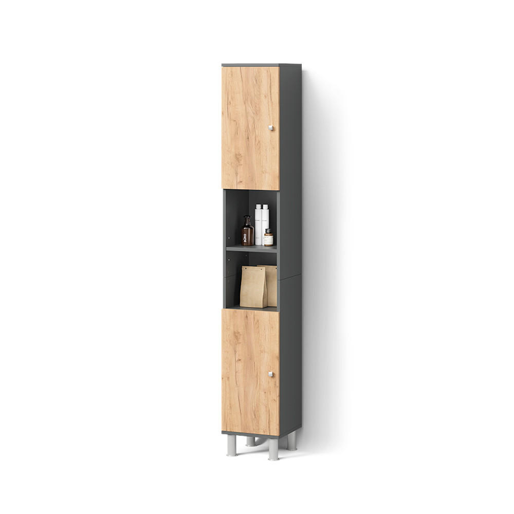 BADSCHRANK Fucino Anthrazit/Goldkraft Eiche 30 x 190 cm - Anthrazit/Eiche Wotan, Holzwerkstoff (30/190/30cm) - Livinity®