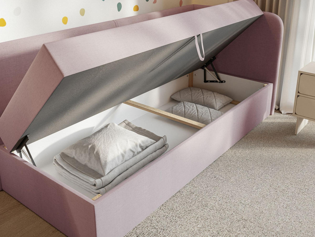 JUGENDBETT Calmmo Rosa mit Chenille-Bezug, Kopfteil rechts - Pink, Textil (90/200cm) - Selsey